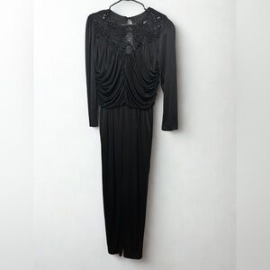 EUC Vintage Sophisticated Black Long Sleeve Dress with Lace